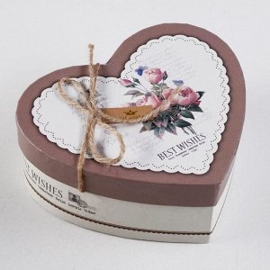 Набор подарочных коробок сердце 3 в 1, «Пионы» коричневый, 21x19x9 - 15.5x14x6 см
