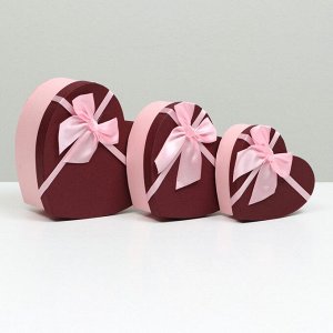 Набор подарочных коробок сердце 3 в 1, бордовый, 21x19x9 - 15.5x14x6 см