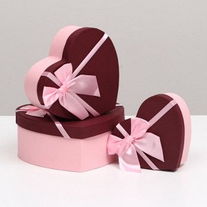 Набор подарочных коробок сердце 3 в 1, бордовый, 21x19x9 - 15.5x14x6 см