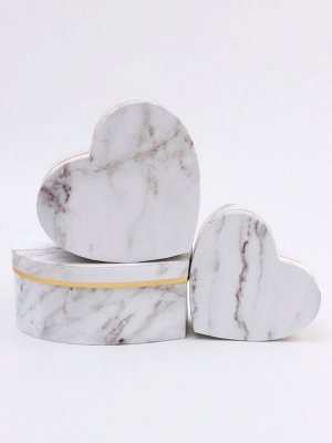 Набор подарочных коробок сердце 3 в 1, белый мрамор, 22x20x9; 18.5x17x7.5; 16x14x6 см