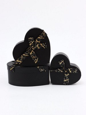 Набор подарочных коробок сердце 3 в 1, чёрный с бантом, 22x20x9; 18.5x17x7.5; 16x14x6 см