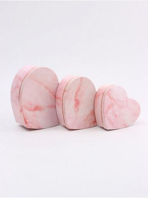 Набор подарочных коробок сердце 3 в 1, розовый мрамор, 22x20x9; 18.5x17x7.5; 16x14x6 см
