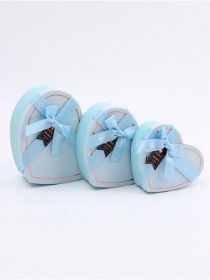 Набор подарочных коробок сердце 3 в 1, голубой с бантом, 22x20x9; 18.5x17x7.5; 16x14x6 см