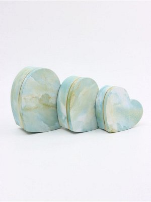 Набор подарочных коробок сердце 3 в 1, бирюзовый мрамор, 22x20x9; 18.5x17x7.5; 16x14x6 см