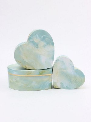 Набор подарочных коробок сердце 3 в 1, бирюзовый мрамор, 22x20x9; 18.5x17x7.5; 16x14x6 см