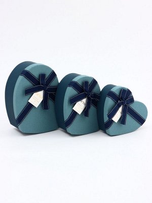 Набор подарочных коробок сердце 3 в 1, синий с бантом, 22x20x9; 18.5x17x7.5; 16x14x6 см