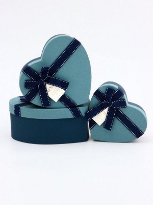Набор подарочных коробок сердце 3 в 1, синий с бантом, 22x20x9; 18.5x17x7.5; 16x14x6 см