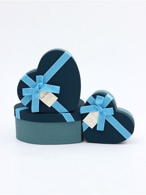 Набор подарочных коробок сердце 3 в 1, синий с бантом, 22x20x9; 18.5x17x7.5; 16x14x6 см