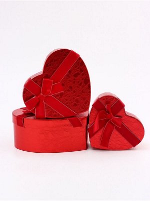 Набор подарочных коробок сердце 3 в 1, красный, 22x20x9; 18.5x17x7.5; 16x14x6 см