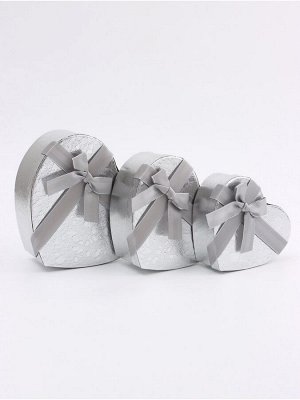 Набор подарочных коробок сердце 3 в 1, металлик с бантом, 22x20x9; 18.5x17x7.5; 16x14x6 см