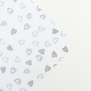 Бумага упаковочная тишью, «Сердечки», 50 см x 70 см 17 грамм, белая