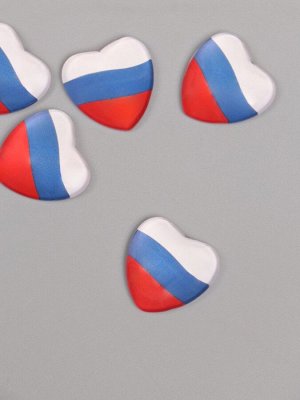 Кабошон стекло для творчества "Сердце. Россия" 2,5х2,5 см