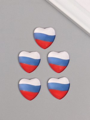 Кабошон стекло для творчества "Сердце. Россия" 2,5х2,5 см