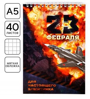 Блокнот А5 «23 февраля. Настоящему защитнику», 40 листов на гребне в клетку