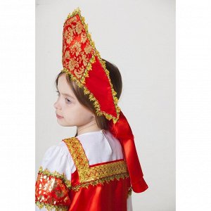 Русский народный костюм «Любавушка», платье-сарафан, кокошник, р-р 34, рост 134 см, красный