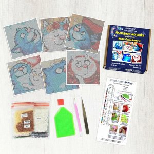 XS-003 Картинки Мемы "Синие коты 3" Алмазная мозаика 12х12см,28цв. набор 6шт.