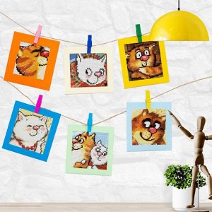 XS-005 Картинки Мемы "Синие коты 5" Алмазная мозаика 12х12см,28цв. набор 6шт.