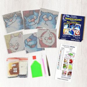 XS-004 Картинки Мемы "Синие коты 4" Алмазная мозаика 12х12см,28цв. набор 6шт.