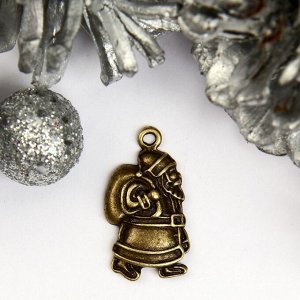 Декор для творчества металл "Дед Мороз с мешком подарков" бронза 2,2х1,1 см