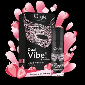 Съедобный гель с вибрацией Orgie DUAL VIBE! со вкусом коктейля STRAWBERRY GIN AND TONIC 15мл