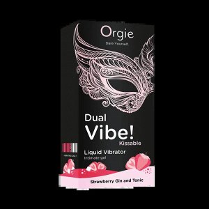 Съедобный гель с вибрацией Orgie DUAL VIBE! со вкусом коктейля STRAWBERRY GIN AND TONIC 15мл