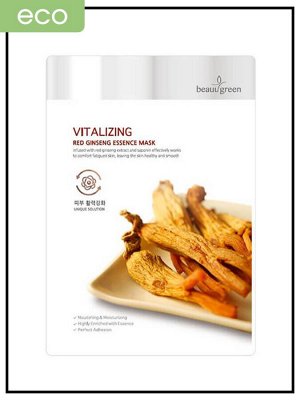 BeauuGreen Тканевая маска для лица с экстрактом красного женьшеня Vitalizing Red Ginseng Essence Mask, 23 гр