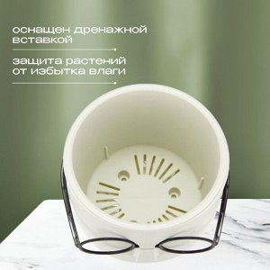 Кашпо пластик, 0.65 л, 11.5х10.5 см, со вставкой, белый ротанг, Idea, Стив, М 3079