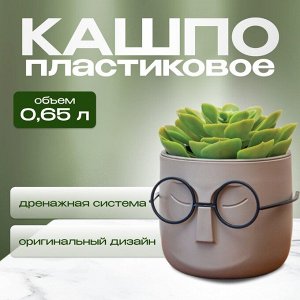 Кашпо пластик, 0.65 л, 11.5х10.5 см, со вставкой, французский серое, Idea, Стив, М 3079