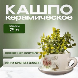 Горшок керамика, 2 л, 19х12 см, Розовые цветы чайная чашка большая, Y3-1292/318490
