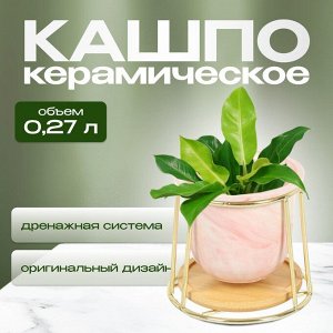 Горшок керамика, 0.27 л, 10х10.7 см, с золотой подставкой, Мрамор, Y4-5089