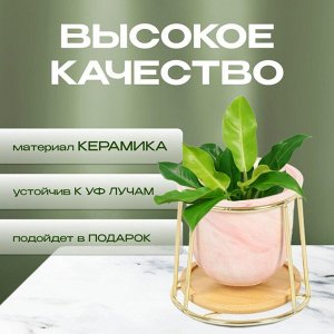 Горшок керамика, 0.27 л, 10х10.7 см, с золотой подставкой, Мрамор, Y4-5089