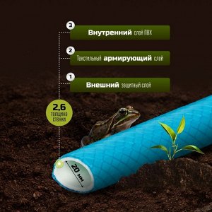 Шланг поливочный, 3/4 '', 20 мм, 15 атм, армированный, 25 м, 3 слоя, Клевер, Профи, ПВХ, бело-голубой