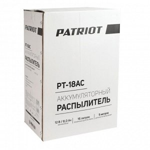 Опрыскиватель садовый работа от аккумулятора, Patriot, 16 л, свинцово-кислотный, 8 А.ч, 12 В, ранцевый, телескопическая штанга, PT-18AC, 755302532
