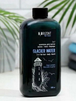 Шампунь-гель для волос, бороды и тела мужской Glaciar Water ежедневный уход  3 в 1 500мл