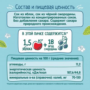 ФРУТОНЯНЯ 0,2л Сок яблоко-чёрная смородина осветленный большая упаковка 18 шт