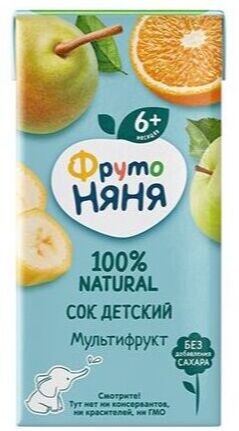ФРУТОНЯНЯ 0,2л Сок мультифруктовый неосветленный
