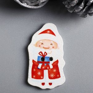 Набор пуговиц для творчества дерево "Дедушка Мороз с подарком" набор 15 шт 3,3х1,9 см
