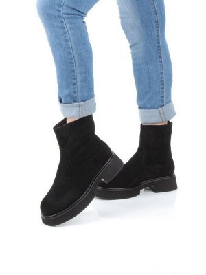 04-HJM397 BLACK Ботинки зимние женские (натуральная замша, натуральный мех)