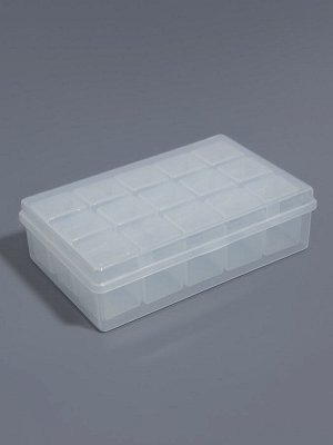 Органайзер для хранения мелочей, 15 баночек, в контейнере, 13.5x8.5x3.8 см, прозрачный
