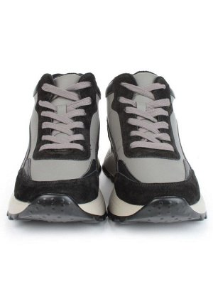 05-810-1 BLACK GRAY Кроссовки женские демисезонные (натуральная кожа , натуральная замша, натуральная байка)