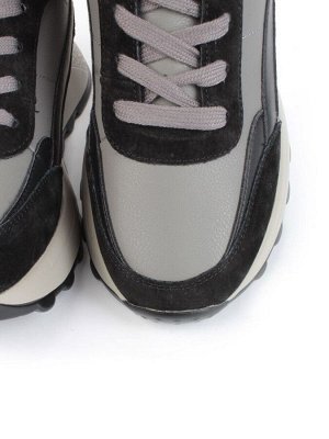 05-810-1 BLACK GRAY Кроссовки женские демисезонные (натуральная кожа , натуральная замша, натуральная байка)