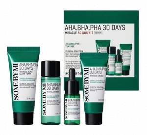 Набор миниатюр для кожи лица с кислотами SOME BY MI AHA-BHA-PHA 30 Days Miracle SOS KIT (пенка, тонер, сыворотка, крем)