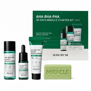 Набор миниатюр для проблемной кожи с кислотами SOME BY MI AHA-BHA-PHA 30 Days Starter KIT (мыло, тонер, сыворотка, крем)