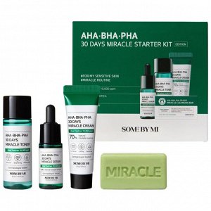 Набор миниатюр для проблемной кожи с кислотами SOME BY MI AHA-BHA-PHA 30 Days Starter KIT (мыло, тонер, сыворотка, крем)