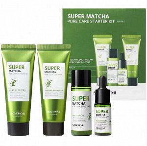 Набор миниатюр для сужения пор с чаем матча SOME BY MI Super Matcha Pore Care Starter KIT (гель для умывания, глиняная маска, тонер, сыворотка)