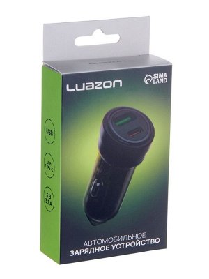 Автомобильное зарядное устройство Luazon AR-CA01, USB, Type-C, PD, 20 W, прозрачное, чёрное