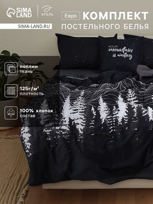 Комплект постельного белья Этель Евро Полярная ночь 200x217 см, 220x240 см, 50x70 см - 2 шт., поплин 125 г/м², хлопок 100%