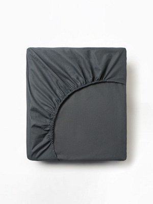 Простыня на резинке Этель 180x200x25 см, серая, 100% хлопок, поплин, 125 г/м²