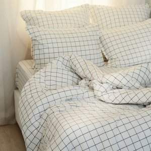 Простыня на резинке SL Home Cotton 180*200+30 см, цв.белый/серый, 100% жатый хлопок