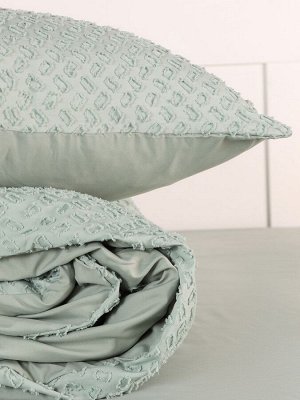 Постельное бельё 1.5 спальное, «Тафтинг квадрат», ручная работа, 143x215 см,150x230 см,50x70 см-2 шт., зелёное, 110 г/м²